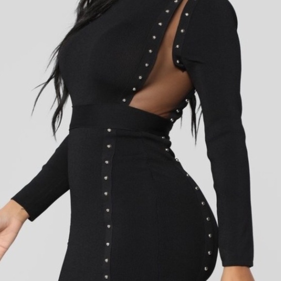 Black Studded & Sheer Dress - Picture 2 of 8